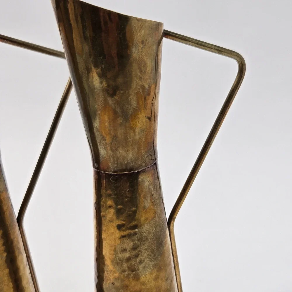 Vintage Hammered Brass Pitcher Pair Mid Century Modern Decorative Vases 7.5in